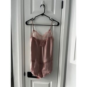 Vintage Kasara Pink Satin Lace Teddy Bodysuit Made in Canada Size 34 Valentines